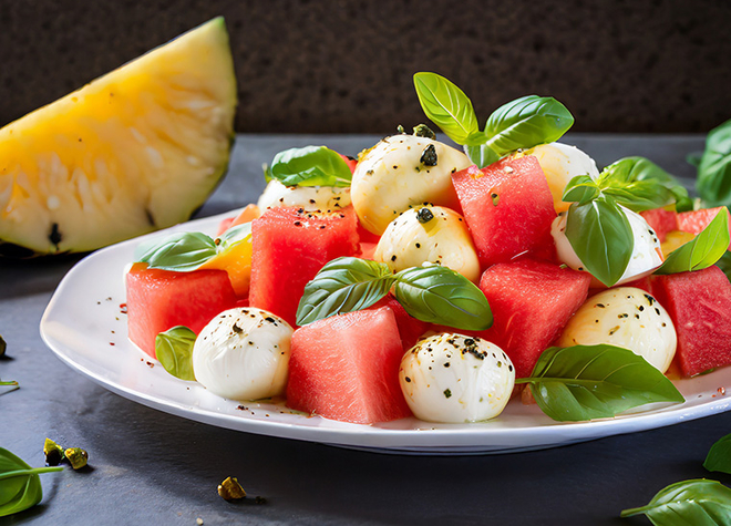 Mozzarella-Ananas-Wassermelone-Salat