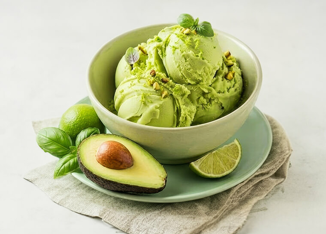 Avocado-Glace mit Limette und Basilikum