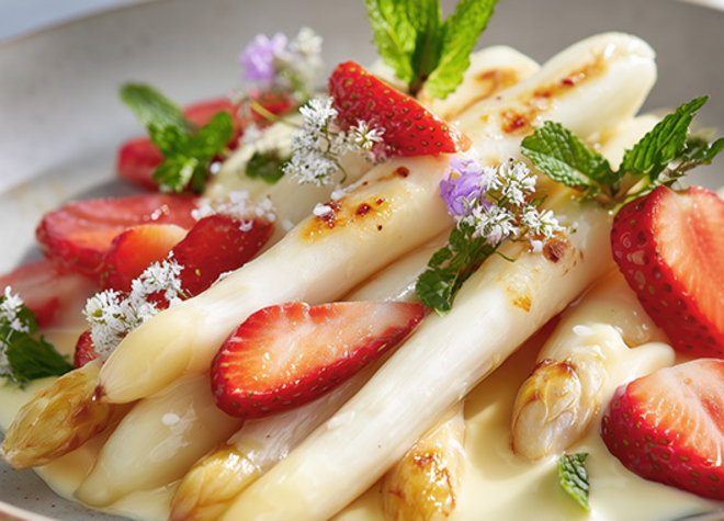 Karamellisierte Spargeln mit Sabayon