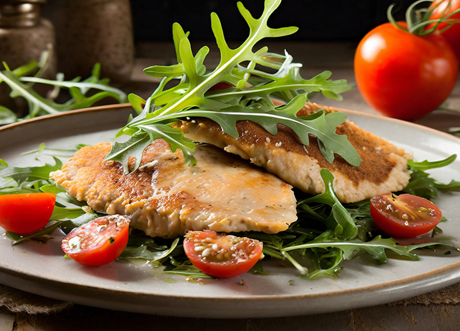 Scaloppine mit Rucola und Tomaten