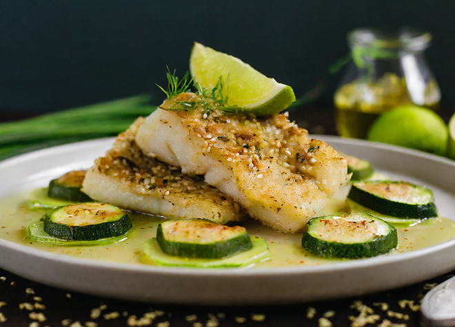 Fischfilets an Limonensauce mit Herzfeuilleté