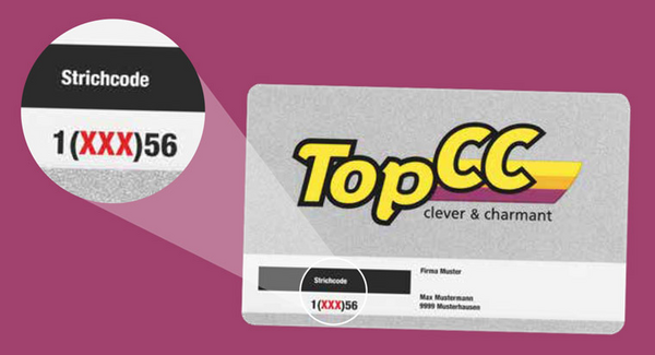 Eine TopCC Einkaufskarte mit Zoom auf die Kundennummer