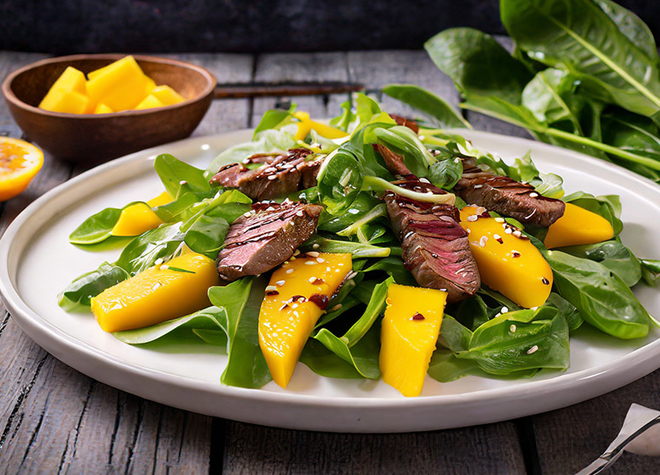 TopCC AG: Feldsalat mit Mango und Steakstreifen - Hauptgerichte